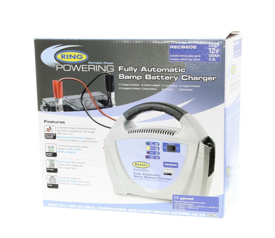 Chargeur de batterie de voiture ((et câbles, de 6 à 12 V)) RING ref. RECB208